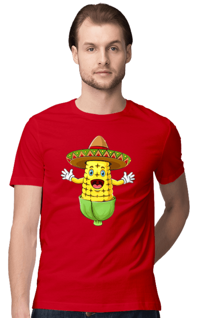 Футболка чоловіча з принтом "Кукурудза Сомбреро". Їжа, кукурудза, сомбреро. 2070702