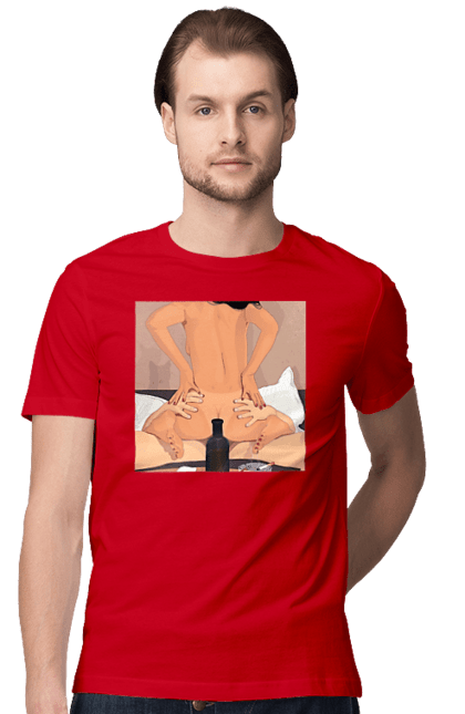 Футболка чоловіча з принтом "Гола Дівчина, Пляшка І Сигарети". Гола, зверху. 2070702