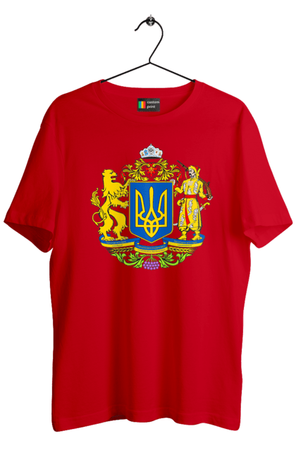 Футболка чоловіча з принтом "Герб України". Герб, герб україни, козак, лев, лев і козак, україна. 2070702