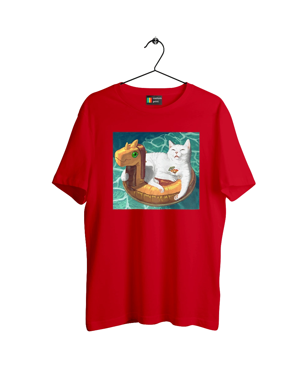 Білий кіт у плавальному колі, на відпочинку