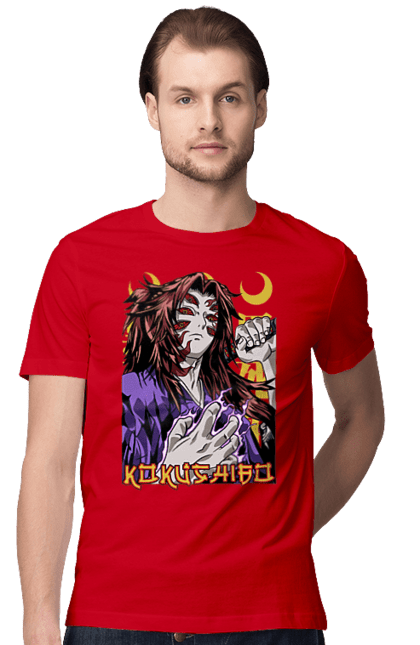 Men's t-shirt with prints Demon Slayer Kokushibo. Anime, demon slayer, eternal paradise faith, kimetsu no yaiba, kokushibo, manga, nezuko, twelve kizuki, upper rank six. 2070702