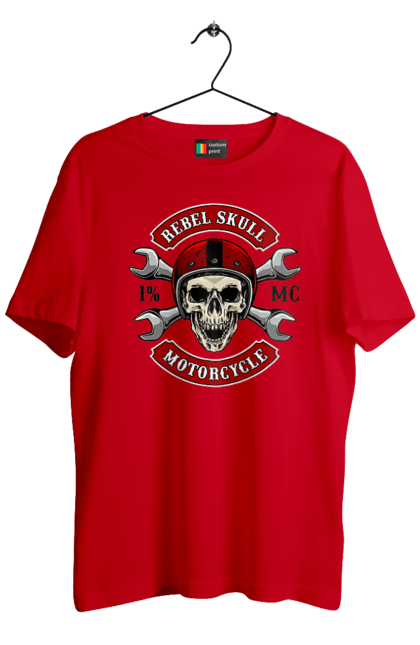 Футболка чоловіча з принтом "череп мотолюбитель". Любитель, мотоцикл, череп, шолом. 2070702