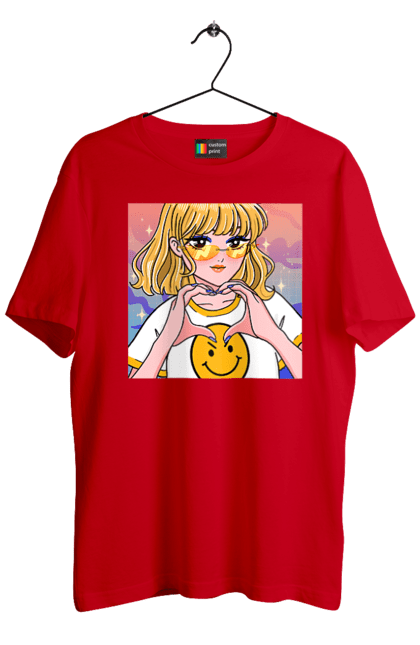 Men`s t-shirt with prints Yellow Girl. Anime, girl, smiley. 2070702