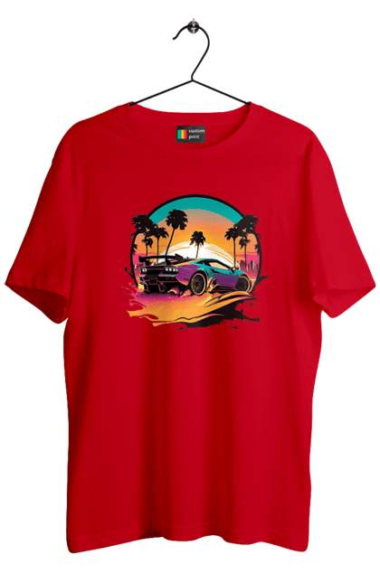 Men`s t-shirt with prints Lamborghini Synthwave. Car, laamba, lamborghini, synthwave. 2070702