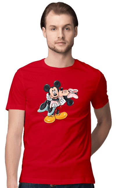 Футболка мужская с принтом Микки Маус и Минни Маус. Mickey mouse, minnie mouse, дисней, микки, микки маус, минни маус, мультфильм. 2070702