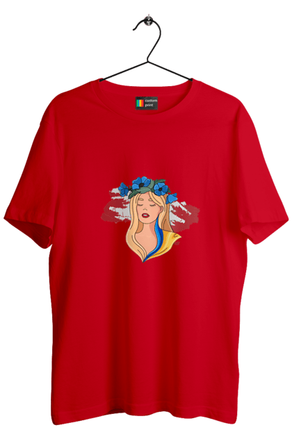 Футболка чоловіча з принтом "Дівчина на карті України". Дівчина, дівчина на карті, жовтий, карта україни, квіти, прапор, синій, україна, червоний. 2070702