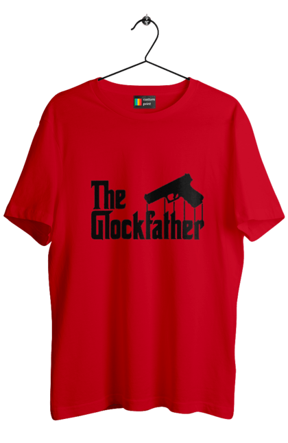 Футболка чоловіча з принтом "The GlockFather". Gangster, glockfather, godfather, godfather reference, вогнепальна зброя, гангстер, глок, зброя, пістолет, пістолет. 2070702