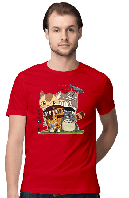 Men's t-shirt with prints Totoro. Adventures, anime, comedy drama, fantasy, film, my neighbor totoro, tv series. 2070702