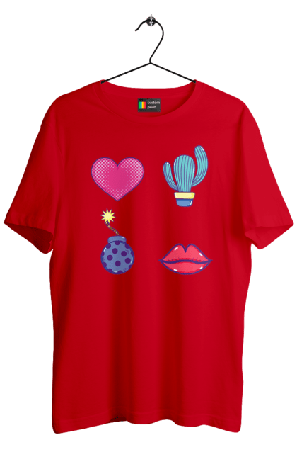 Футболка чоловіча з принтом "Серце, Кактус, Бомба, Губи". Бомба, губи, кактус, серце. 2070702
