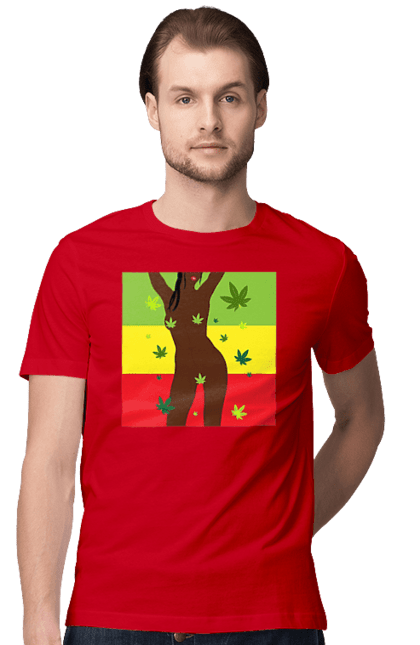 Men`s t-shirt with prints Naked Girl And Hemp. Hemp, naked, smoke, tits. 2070702