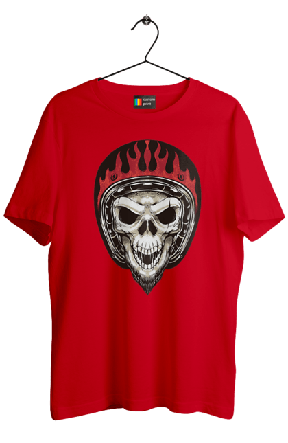 Футболка чоловіча з принтом "Череп в мотошоломі". Мото, скелет, череп, шолом. 2070702