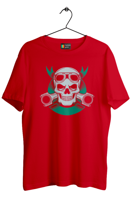 Футболка чоловіча з принтом "череп мотолюбитель". Байк, мото, окуляри, череп. 2070702