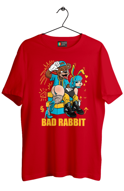 Футболка чоловіча з принтом "Поганий кролик". Бдсм, ведмідь, дівчина, кролик, поганий кролик, прикольна, смішна. 2070702