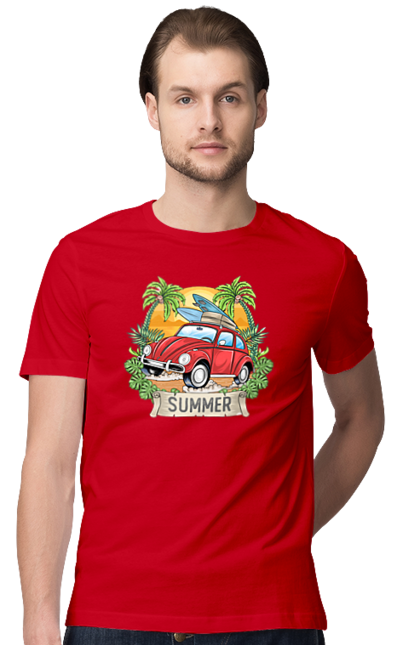 Men`s t-shirt with prints Summer, Car And Palm Trees. Palm trees, relaxation, summer. 2070702