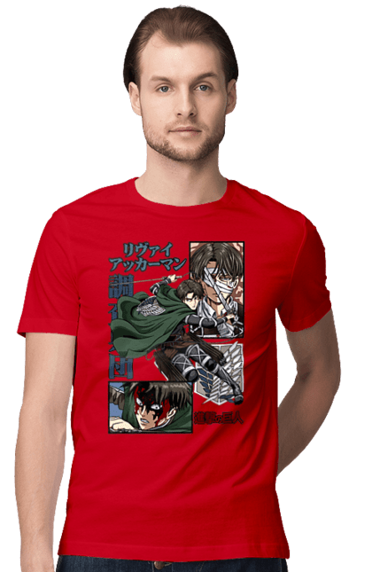 Men's t-shirt with prints Attack on Titan Levi. Ackerman, anime, attack on titan, levi, manga, shingeki no kyojin, survey corps. 2070702