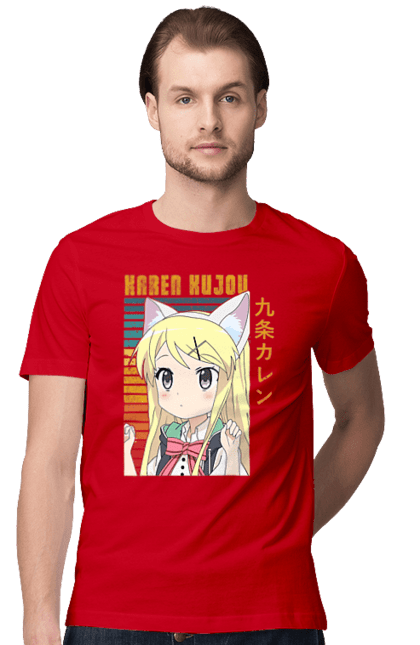 Men's t-shirt with prints Kiniro Mosaic Karen Kujo. Anime, gold mosaic, karen, karen kujo, kiniro mosaic, kinmoza, manga. 2070702