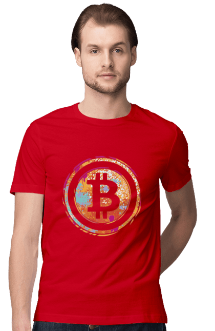 Футболка чоловіча з принтом "Біткоїн". Биткоин, бінарний, біткоїн, біткойн, валюта, гроші, крипто, програміст, хакер. 2070702