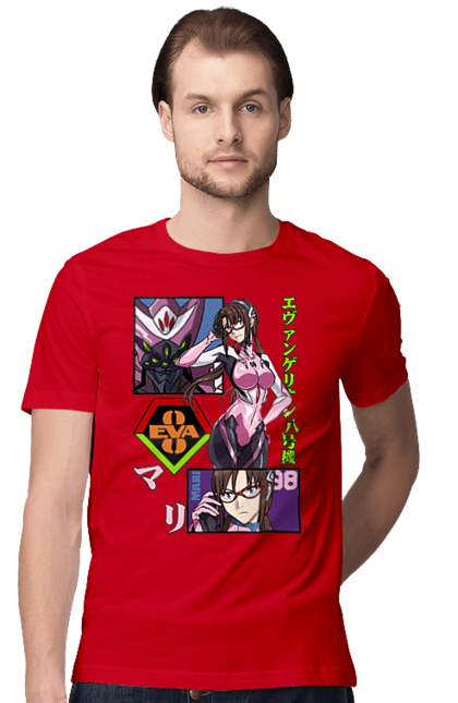 Men's t-shirt with prints Evangelion Mari. Angel, anime, eva 02, eva 05, evangelion, manga, mari, mari makinami illustrious, neon genesis evangelion. 2070702