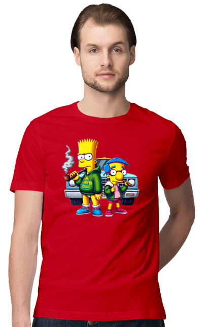 Men's t-shirt with prints Bart Breaking Bad. Bart, breaking bad, cartoon, character, laboratory, milhouse, serial, simpson, simpsons. 2070702