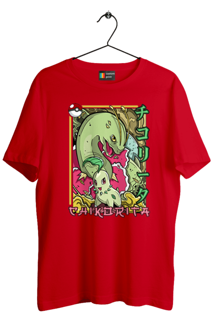 Men's t-shirt with prints Pokemon Chikorita. Anime, chikorita, games, nintendo, pokemon, pokemon go. 2070702