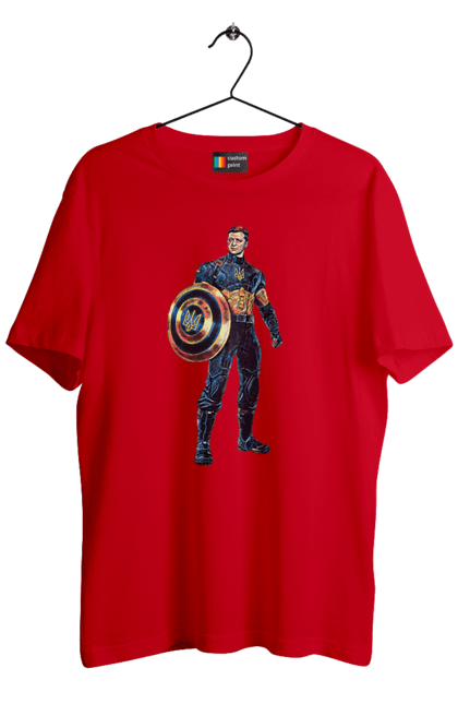 Футболка чоловіча з принтом "Капітан Україна Зеленський арт". Володимир зеленський, зеленський, капітан америка, капітан україна, україна. 2070702