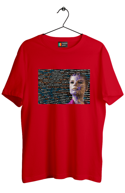 Футболка чоловіча з принтом "Штучний Розум". Айті, айтішник, гик, жінка, знання, інженер, інтелект, кібер, кібернетика, кіборг, код, комп, комп`ютерник, кристал, машинне навчання, мікросхема, мозок, портрет, програміст, професіонал, професія, розробник, розум, світиться, світло, хакер, чіп, штучний інтелект, штучний розум. 2070702