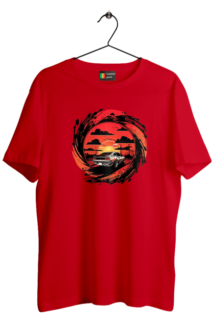 Футболка чоловіча з принтом "Феррарі на заході сонця". Авто, автомобіль, машини, феррарі. 2070702