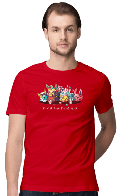 Футболка чоловіча з принтом "Покемон Еволюція". Аніме, відеогра, герої відеоігри, гра, для дітей, кишеньковий монстр, ловити покемонів, манга, мультики, покемон. 2070702