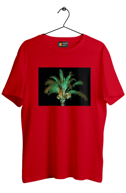 Футболка чоловіча з принтом "Фінікова Пальма Вночі". Берег, відпочинок, відпустка, зелений, море, ніч, оазис, океан, острів, пальма, південь, подорож, пригоди, тропіки, фінікова, чорне. 2070702