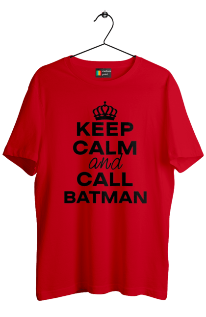 Футболка чоловіча з принтом "Keep Calm and Call Batman чорна". Бетмен, з написами, зберігай спокій, меми, популярні, прикольні. 2070702