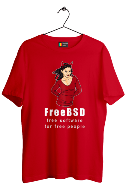 Футболка чоловіча з принтом "Freebsd Для Вільних". Bsd, freebsd, unix, адміністратор, айті, айтішник, безкоштовна, безкоштовно, бестія, білий, вільна, демон, демонесса, доступність, незалежність, операційна система, ос, програміст, програмне забезпечення, свобода, сисадмін, система, системний адміністратор, софт, текст, червоний. 2070702