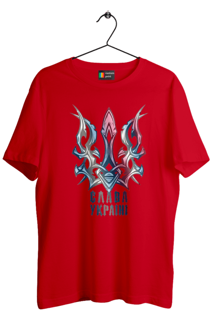 Футболка чоловіча з принтом "Тризуб слава Україні кольоровий". Воля, свобода, слава україні, тризуб, тризуб слава україні, україна, я українець. 2070702