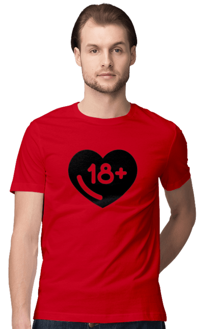 Men`s t-shirt with prints 18+. 18+, black, heart, prohibition, sex. 2070702