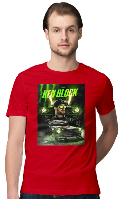 Футболка мужская с принтом Кен Блок. Ken block, гонщик, кен блок, машины. 2070702