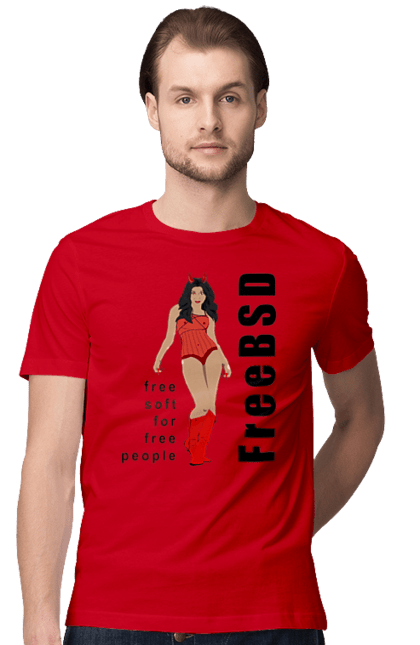 Футболка чоловіча з принтом "Freebsd Для Вільних". Bsd, freebsd, unix, адміністратор, айті, айтішник, безкоштовна, безкоштовно, бестія, вільна, демон, демонесса, дівчина, для дорослих, доступність, еротика, еротична, жінка, незалежність, операційна система, ос, програміст, програмне забезпечення, свобода, сисадмін, система, системний адміністратор, софт, текст, червоний, чорний. 2070702
