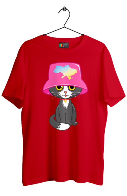 Футболка чоловіча з принтом "Котик з картою україни". Євробачення, калош, кіт, котик, музика, панама калоша, символ україни, україна. 2070702