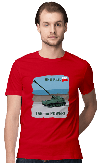 Футболка чоловіча з принтом "155mm Power! САУ Krab оливковий". Ahs krab, артилерія, гаубиця, краб, польща, сау. 2070702