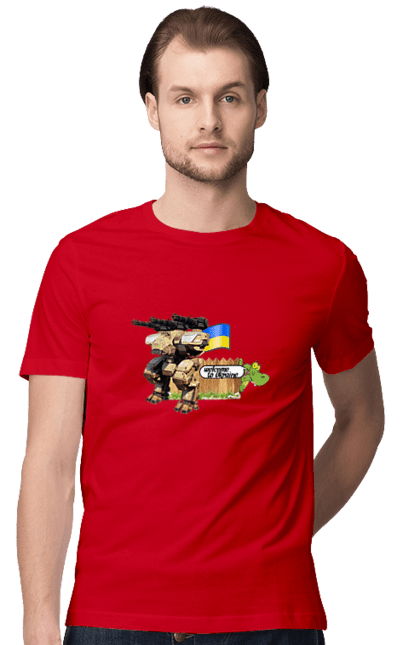 Футболка чоловіча з принтом "Вас вітає україна". Бойова машина, крокодил, кулемети, прапор, робот, символіка, україна. 2070702