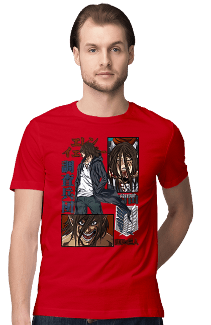 Men's t-shirt with prints Attack on Titan Eren. Action film, anime, attack on titan, dark fantasy, drama, eren, eren jaeger, manga, post-apocalyptic. 2070702