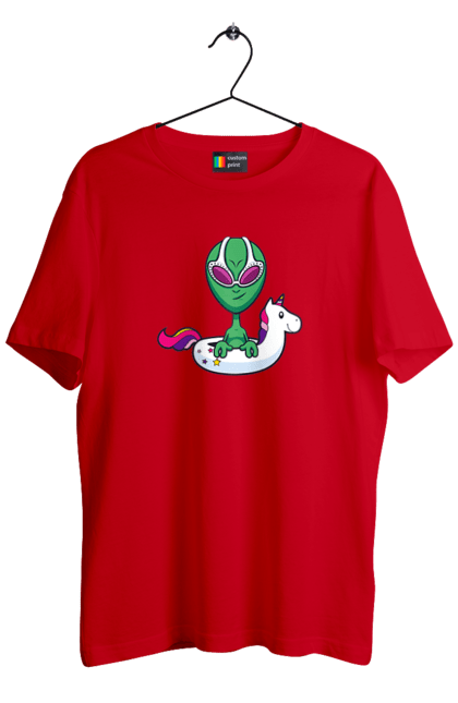 Футболка чоловіча з принтом "Інопланетянин Плаває У Колі". Інопланетянин, надувной круг, плавати. 2070702