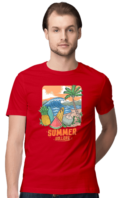 Men`s t-shirt with prints Summer Holidays. Palm, sea, summer, waves. 2070702