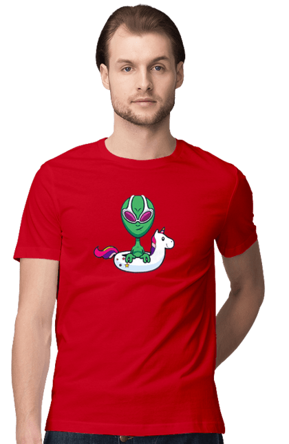 Футболка чоловіча з принтом "Інопланетянин Плаває У Колі". Інопланетянин, надувной круг, плавати. 2070702