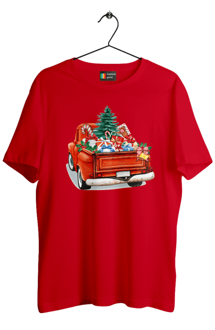 Футболка чоловіча з принтом "Авто з подарунками". Автомобіль, новий рік, подарунки, різдво, санта, ялинка. 2070702