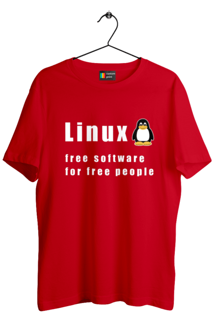 Футболка чоловіча з принтом "Linux Вільний Для Вільних". Linux, адміністратор, айті, айтішник, безкоштовна, безкоштовно, білий, вільна, доступність, незалежність, операційна система, ос, пінгвін, програміст, програмне забезпечення, свобода, сервер, сисадмін, система, системний адміністратор, софт, текст. 2070702