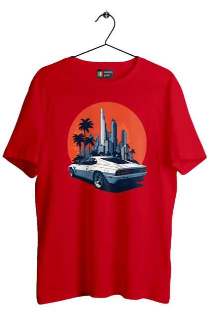 Men`s t-shirt with prints Car. Race, speed, sport car, sunset. 2070702