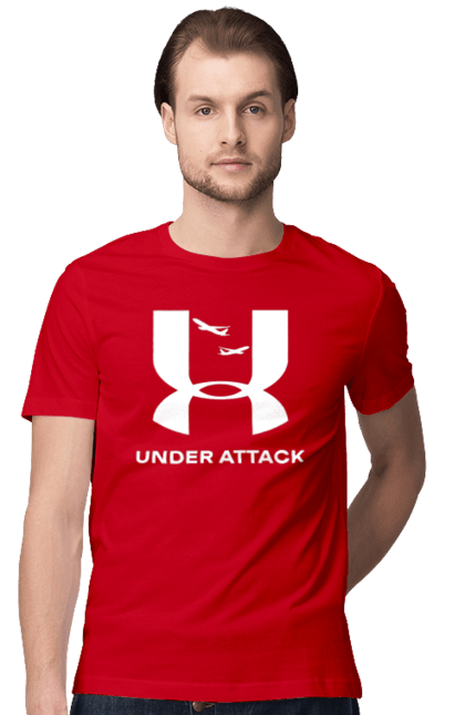 Футболка чоловіча з принтом "Under Attack white". Андер армор, бренди, гумор, приколи, прикольні, ундер армор. 2070702