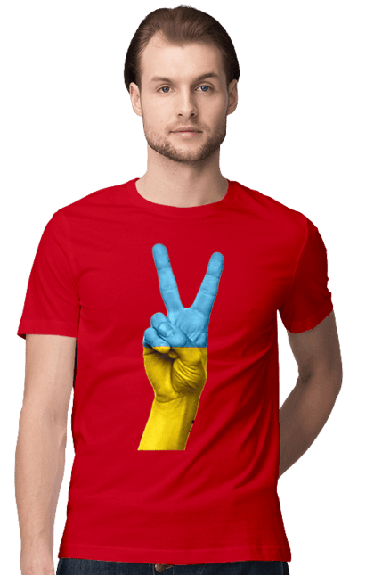 Футболка чоловіча з принтом "Два Пальця, Світ, Україна". Мир, рука, україна. 2070702