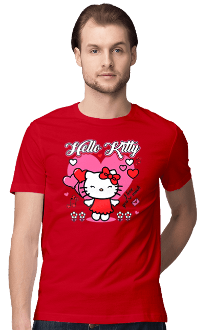 Футболка чоловіча з принтом "Хелло Кітті". Hello kitty, бренд, кіт, кошеня, персонаж, хелло кітті. 2070702