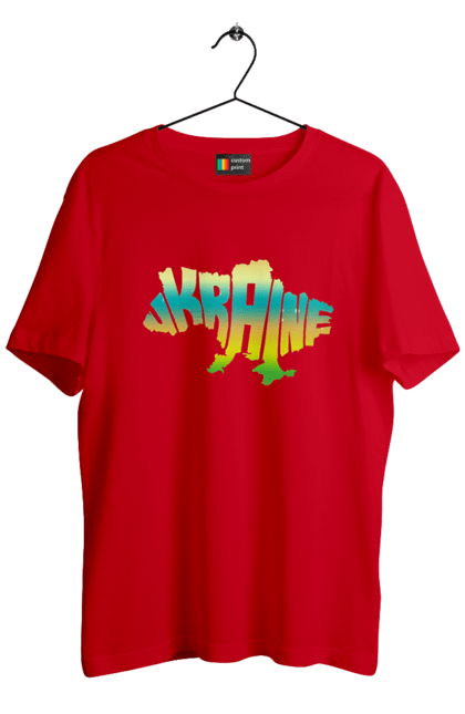 Футболка чоловіча з принтом "Україна силует кольоровий". Карта україни, люблю україну, силует україни, символ україни, україна, українська символіка. 2070702