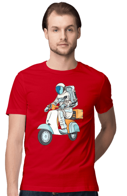 Футболка чоловіча з принтом "Космонавт на мотоциклі". Космонавт, космос, мотоцикл. 2070702